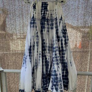 Now And Then Skirt Womens Medium Blue/white Maxi Boho Bubble Tie Dyed Flared